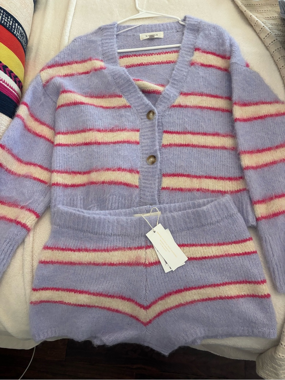 l*space Montauk cardigan and short Set with Pink and Cream Accents